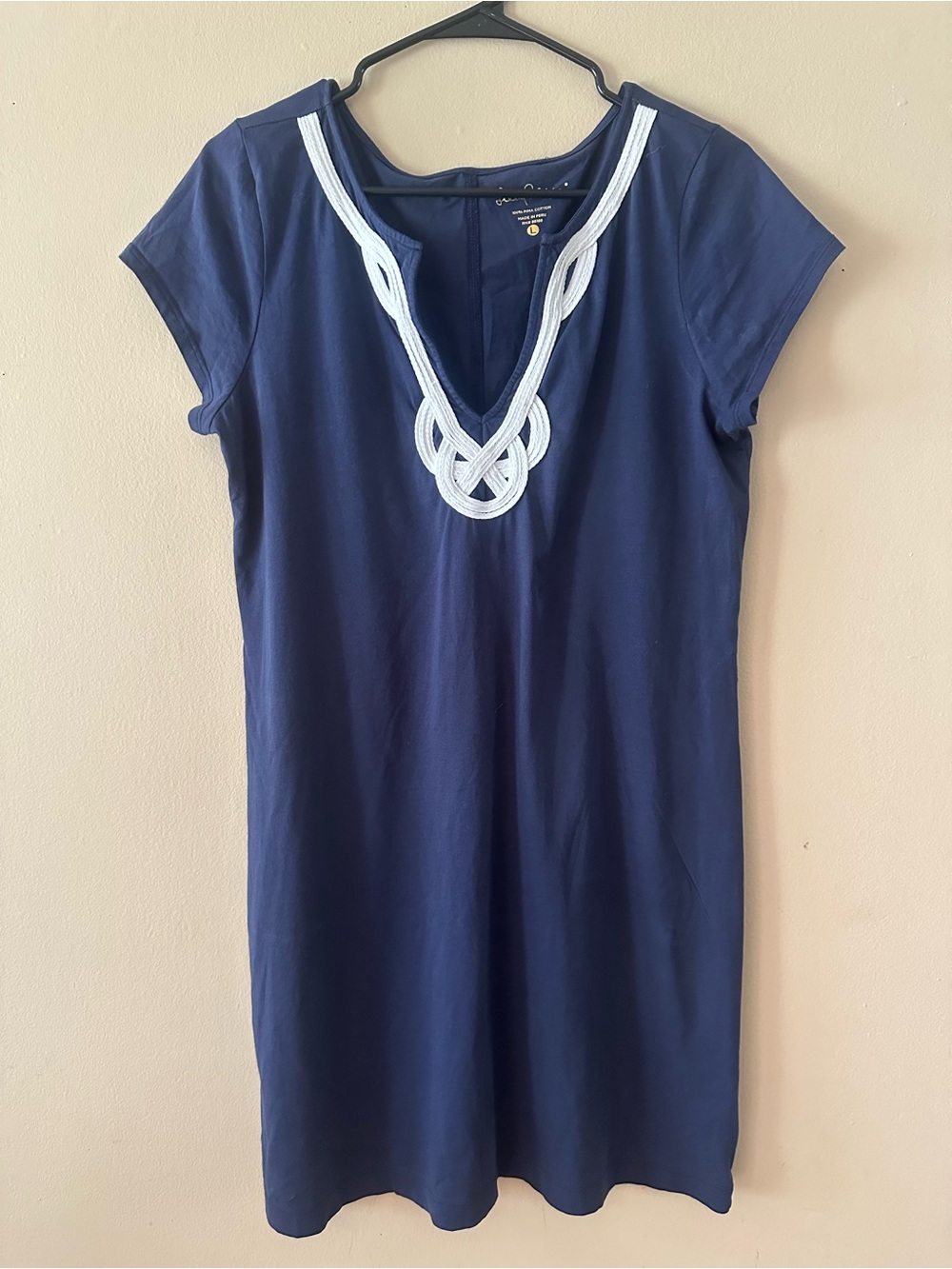 Lilly Pulitzer Navy 100% Premium Pima Cotton Shift Dress w/ White Rope Trim,Sz L